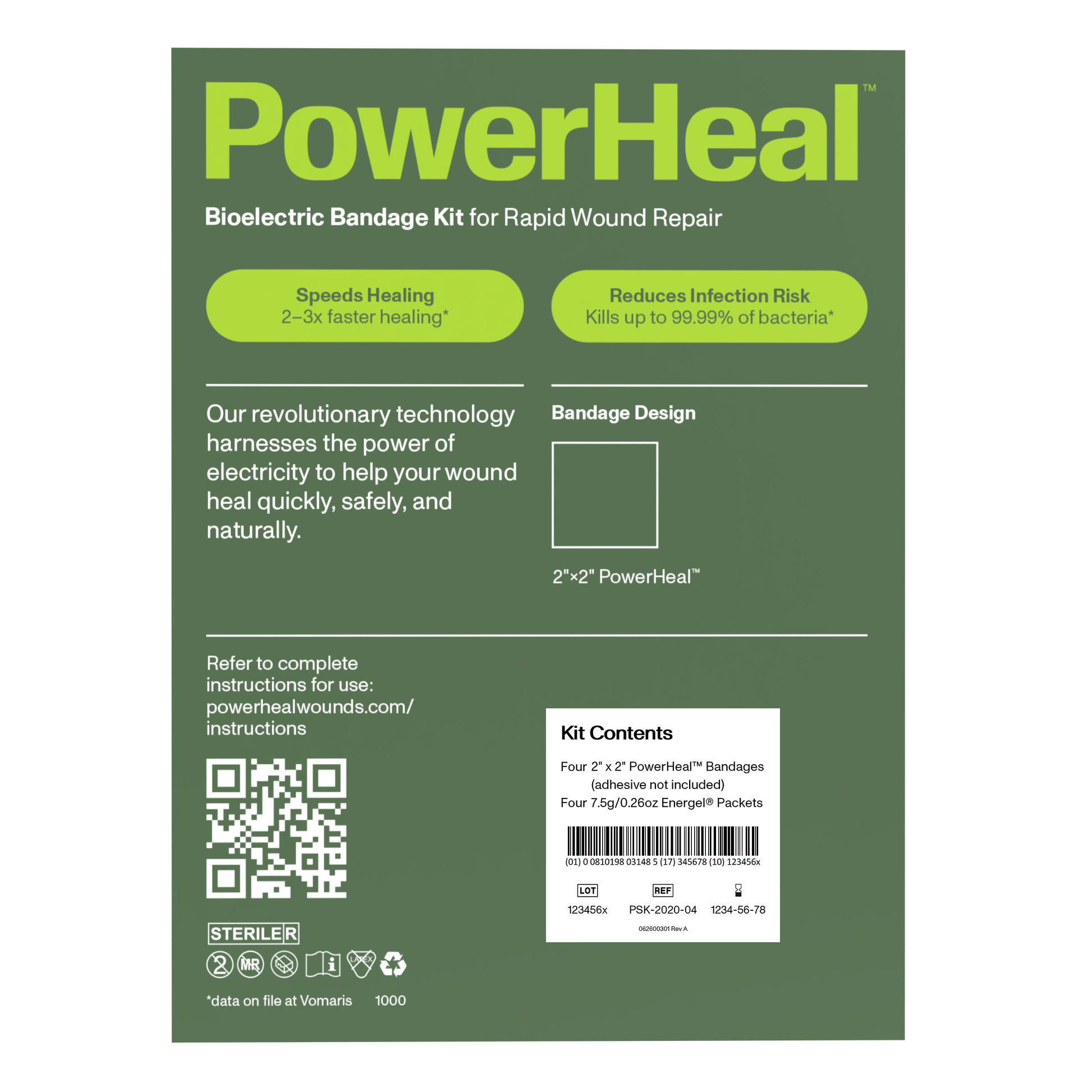 Bioelectric Bandage Kit for Rapid Wound Repair | 2.0"x2.0"