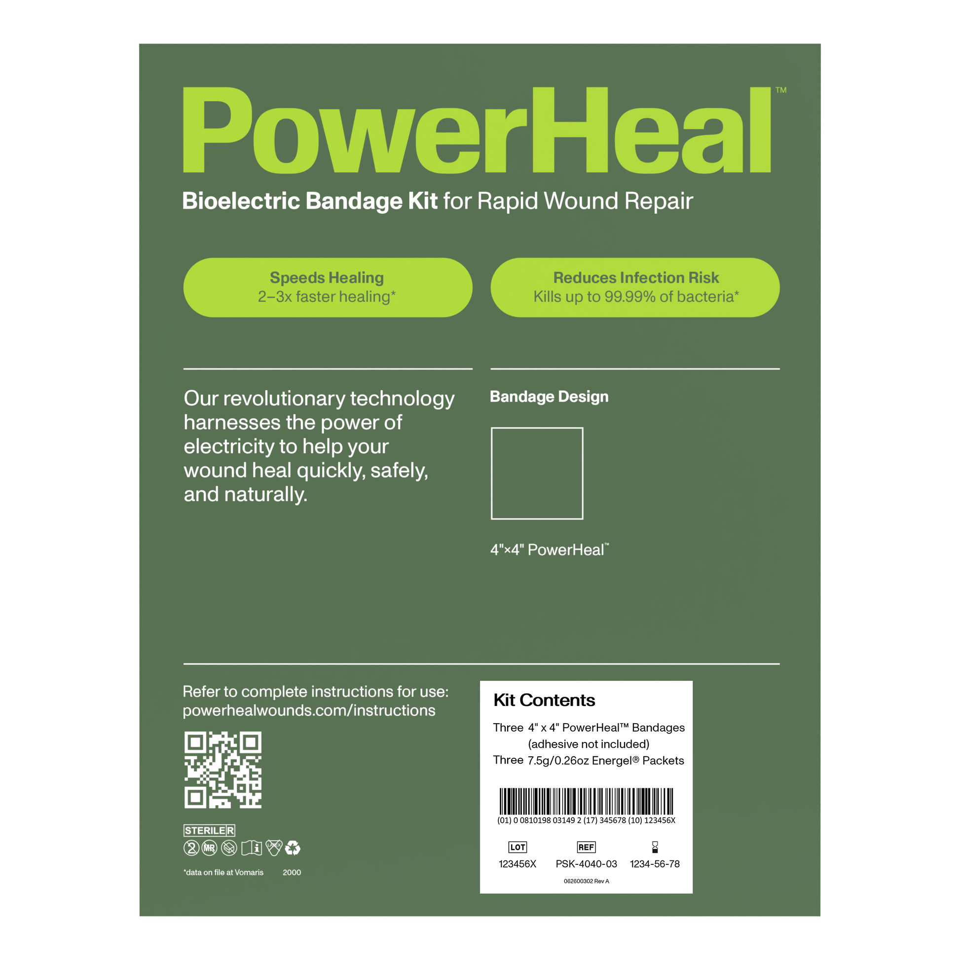 Bioelectric Bandage Kit for Rapid Wound Repair | 4.0"x4.0"